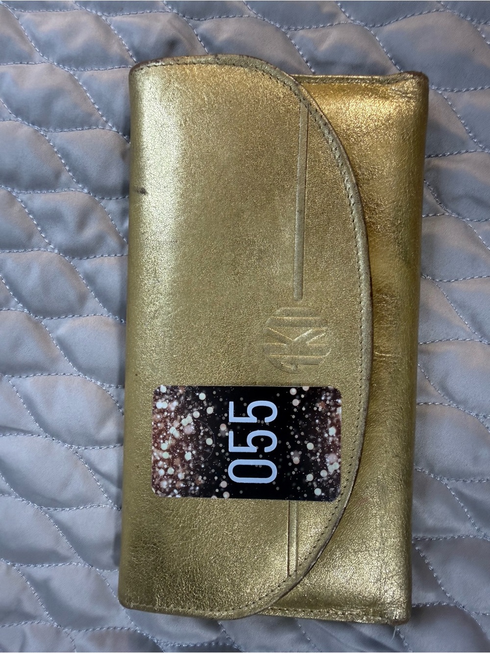 Metallic Gold Phone Wallet Case with Embossed Monogram Detail - Picture 16 of 16